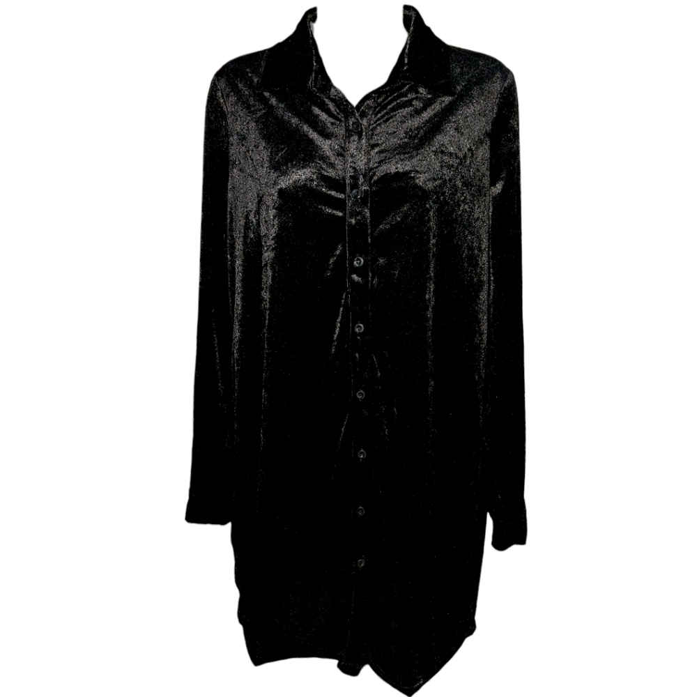 PrettyLittleThing Velvet Collared Button Down Lon… - image 1